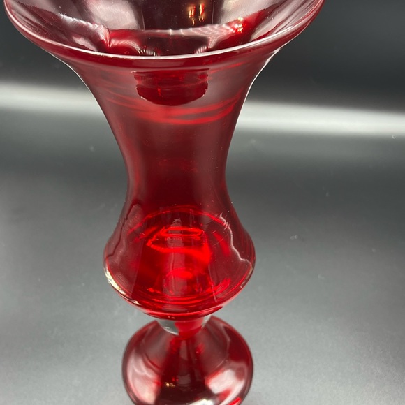 Ruby Red 11 Inch Hour Glass Stem Vase Absolutely Gorgeous / Stunning Home Decor - Picture 6 of 10